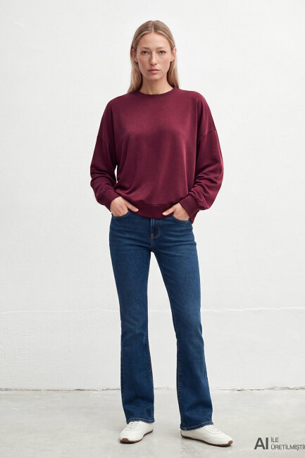 Kadın Oversıze Sweat 168837-70422 Bordo