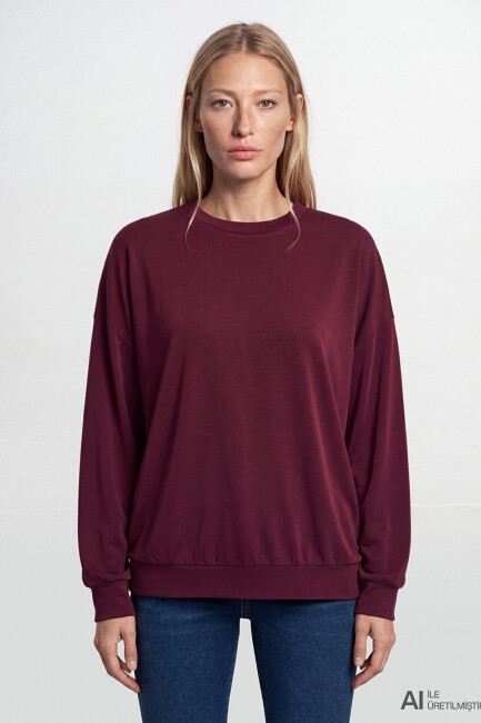 Kadın Oversıze Sweat 168837-70422 Bordo (1)