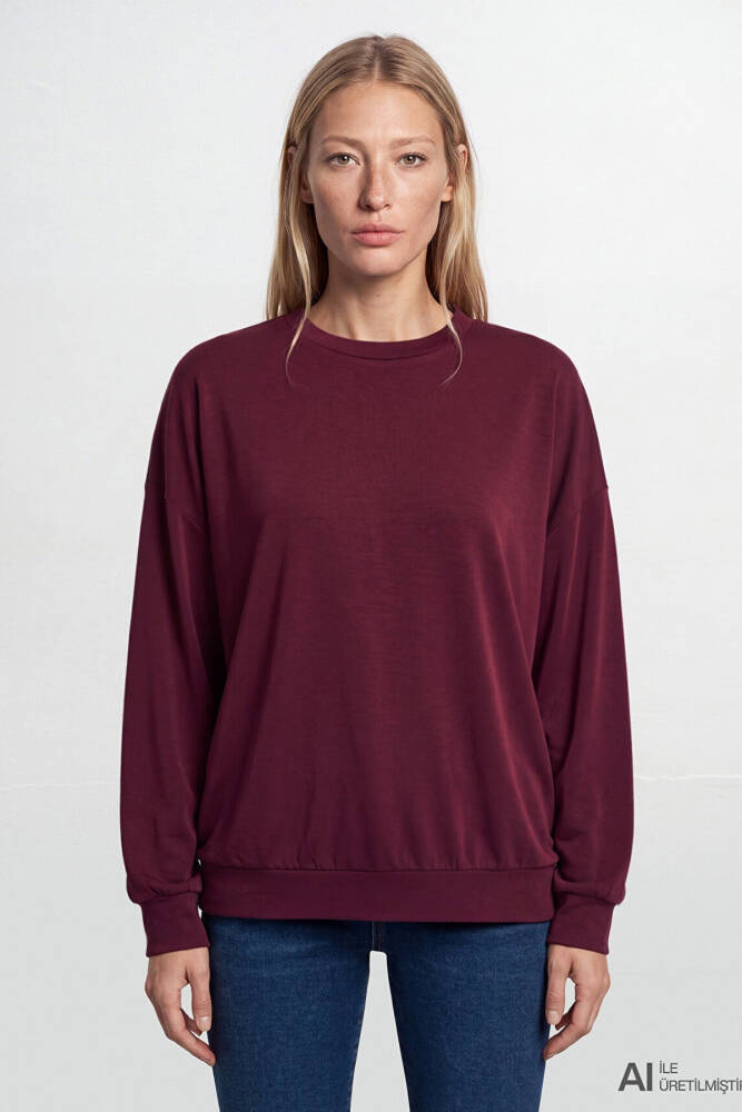 Kadın Oversıze Sweat 168837-70422 Bordo - 2