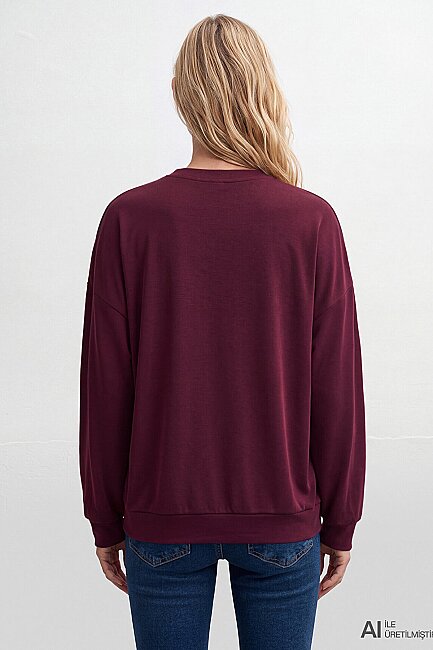 Kadın Oversıze Sweat 168837-70422 Bordo - 4