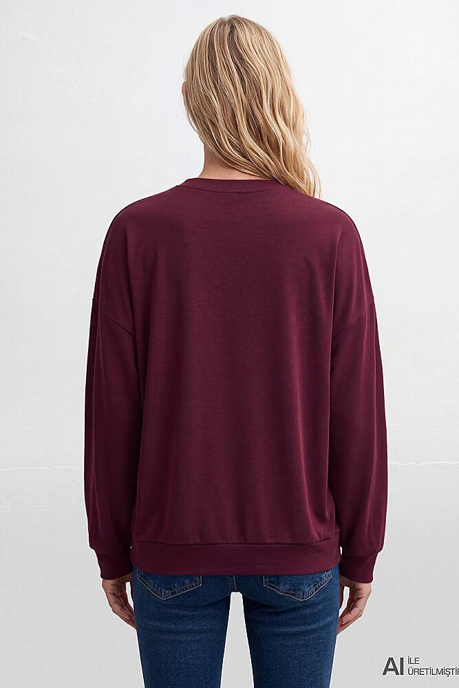Kadın Oversıze Sweat 168837-70422 Bordo - 4