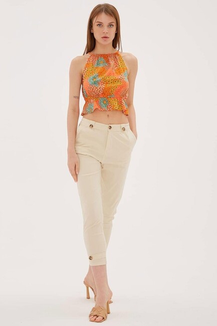 Kadın Paçası Düğme Detaylı Pantolon 25Y0312K1 Bej (2)