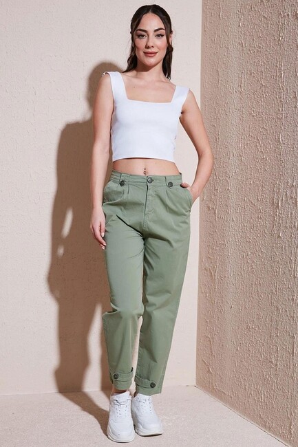 Kadın Paçası Düğme Detaylı Pantolon 25Y0312K1 Haki (1)
