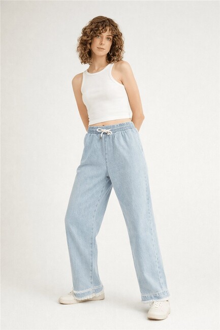 Kadın Paçası Püsküllü Denim Pantolon 26Y0416K1 Mavi (1)