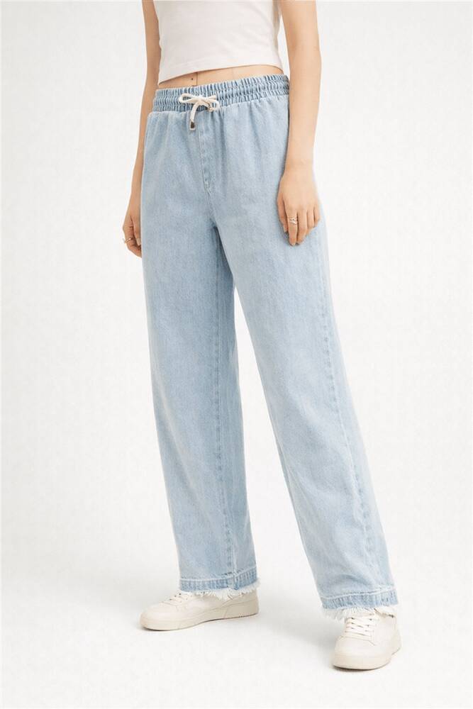 Kadın Paçası Püsküllü Denim Pantolon 26Y0416K1 Mavi 