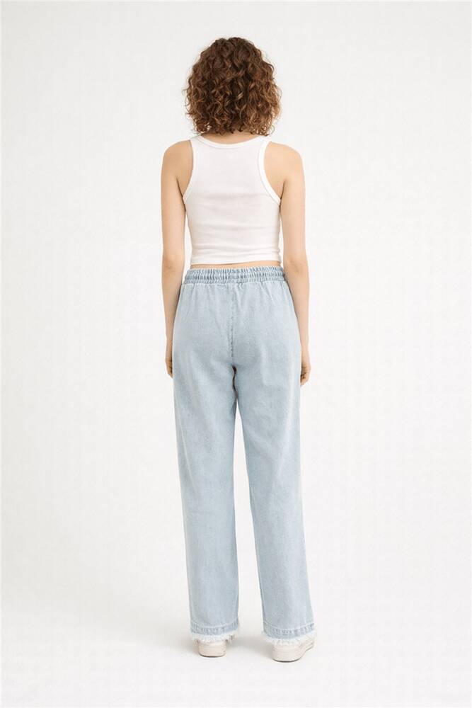 Kadın Paçası Püsküllü Denim Pantolon 26Y0416K1 Mavi 
