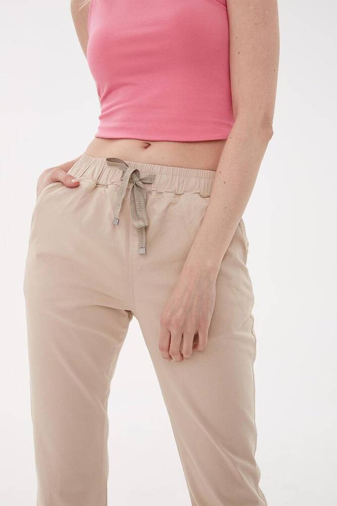 Kadın Paçası ve Beli Lastikli Pantolon 25Y0009K1 Bej 