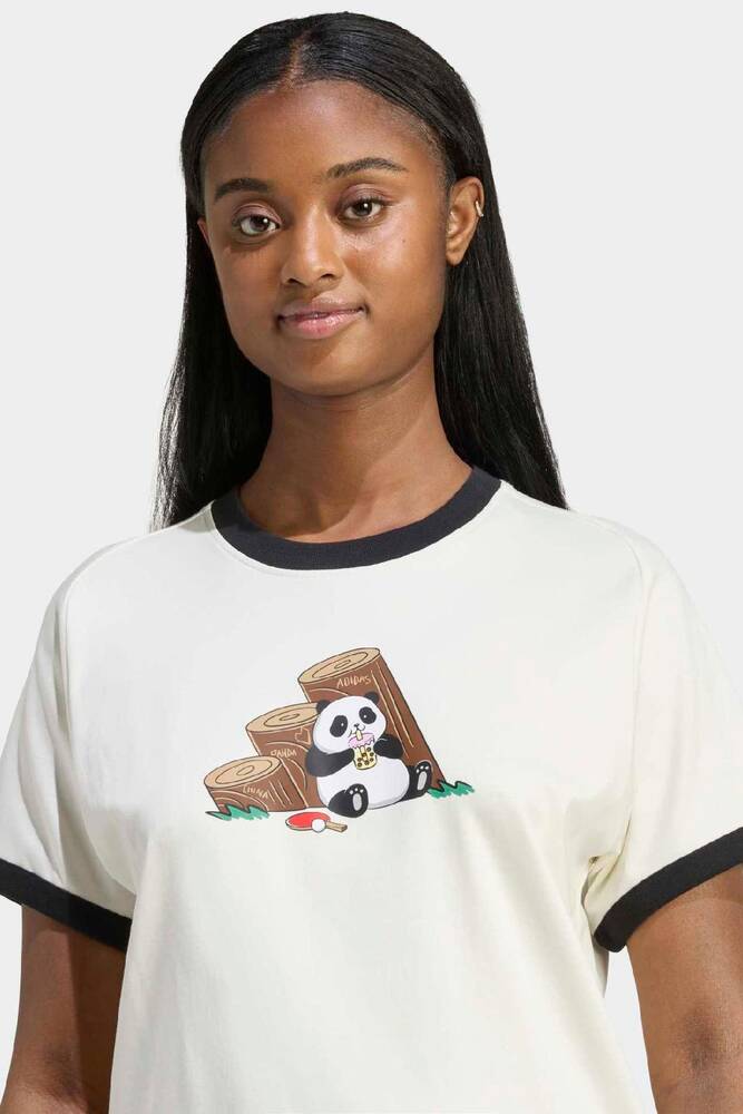 Kadın Panda Baskılı Tişört KB7214 Beyaz 
