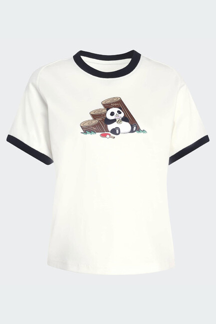 Kadın Panda Baskılı Tişört KB7214 Beyaz - Thumbnail