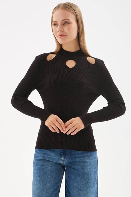 Kadın Pencere Detaylı Kazak 24K0123K1 Siyah (1)