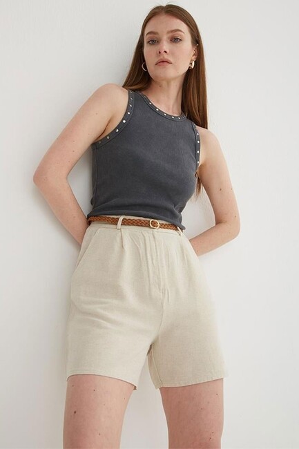 Kadın Pileli Şort 25Y0320K1 Ekru (1)