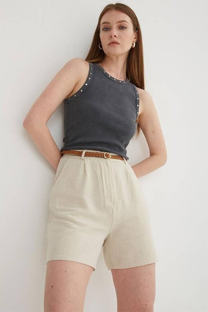 Kadın Pileli Şort 25Y0320K1 Ekru 