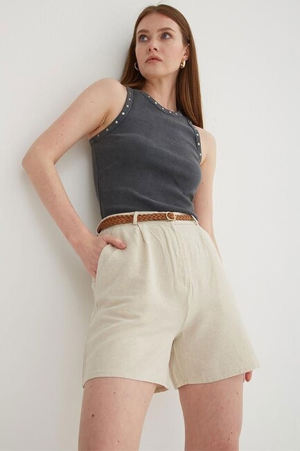 Kadın Pileli Şort 25Y0320K1 Ekru (2)