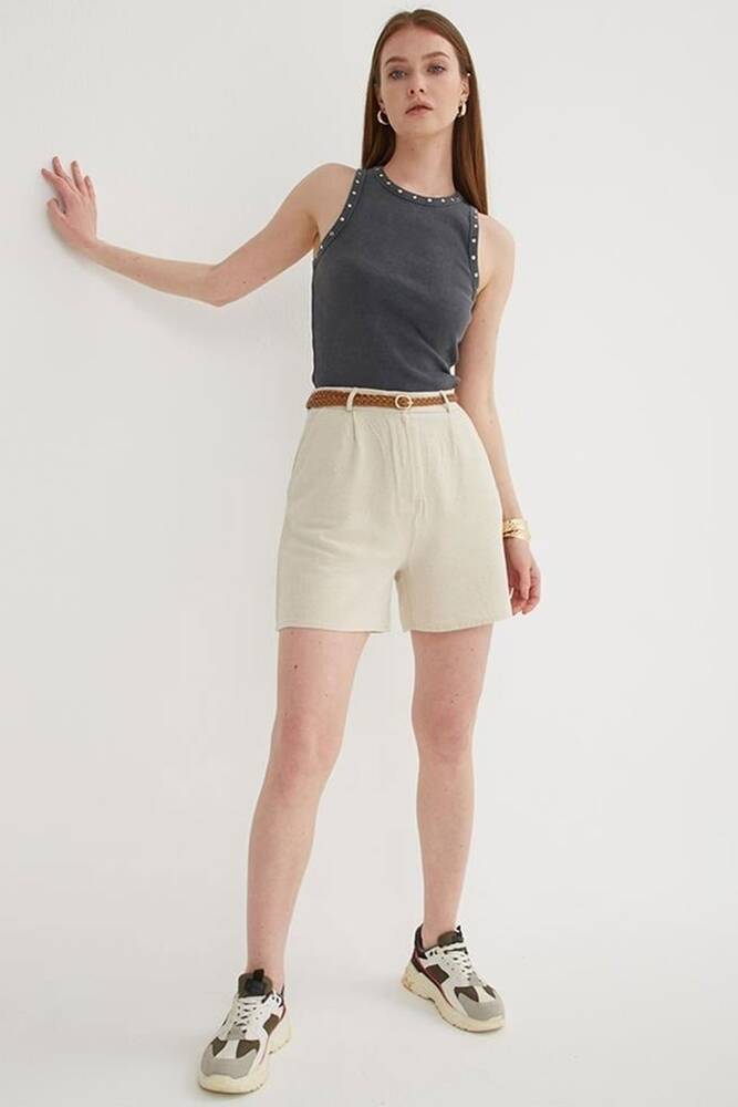 Kadın Pileli Şort 25Y0320K1 Ekru 