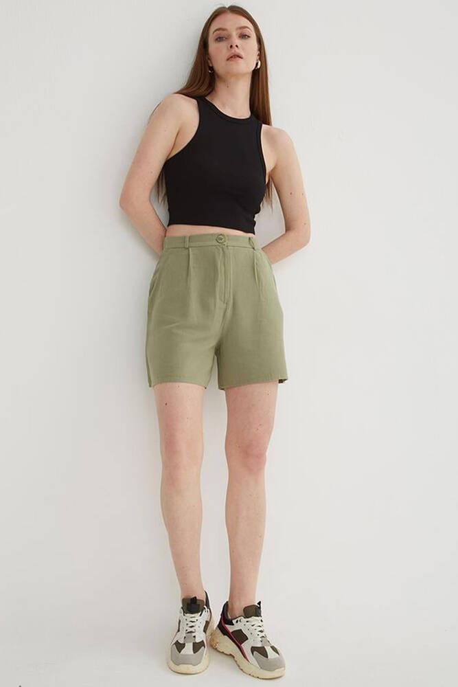 Kadın Pileli Şort 25Y0320K1 Haki 