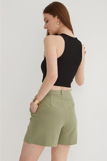 Kadın Pileli Şort 25Y0320K1 Haki - Thumbnail