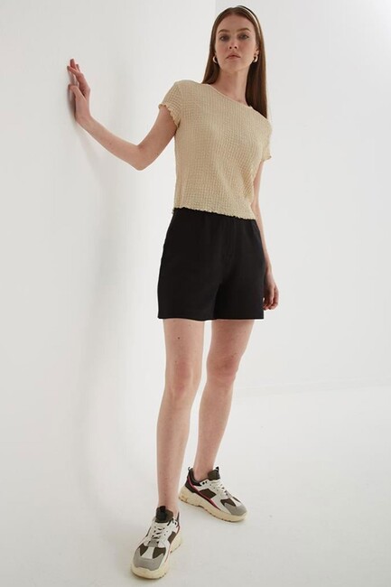 Kadın Pileli Şort 25Y0320K1 Siyah - Thumbnail