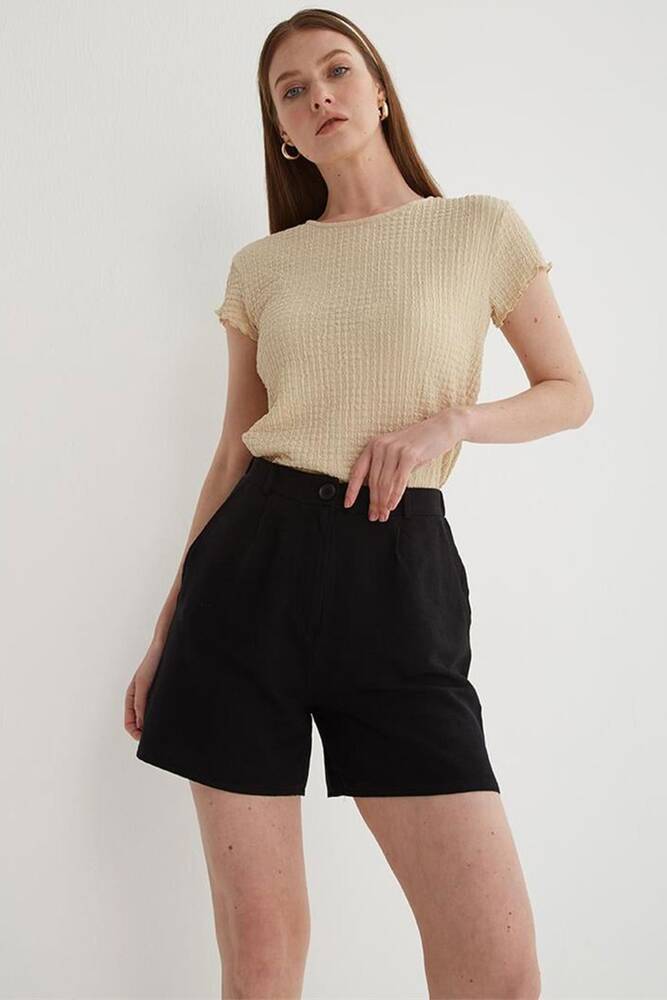 Kadın Pileli Şort 25Y0320K1 Siyah 