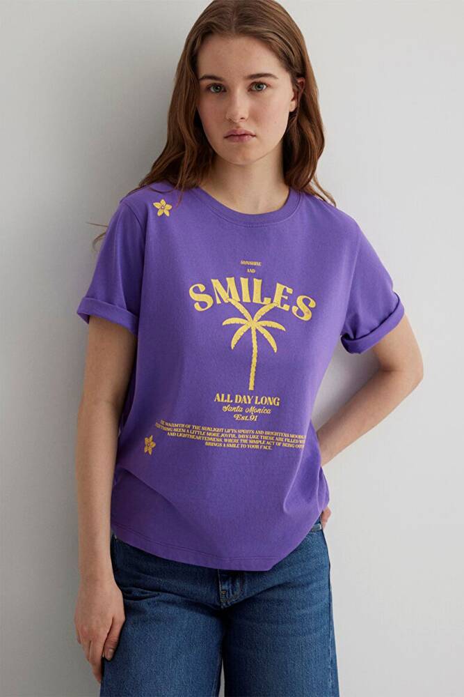 Kadın Plaj Baskılı Tişört 1613164-85888 Mor 