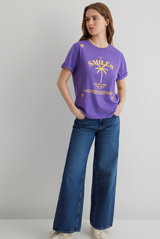 Kadın Plaj Baskılı Tişört 1613164-85888 Mor 