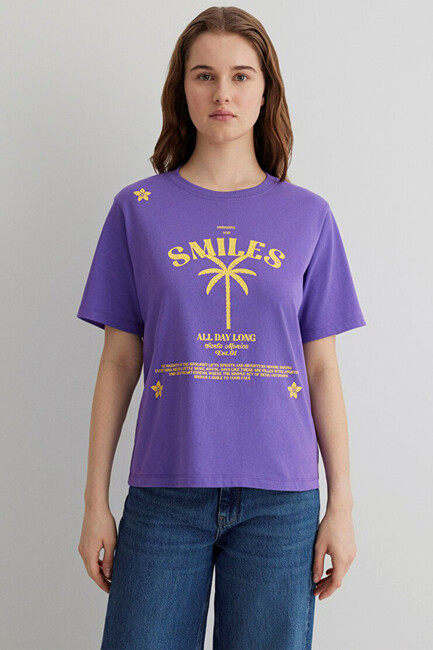 Kadın Plaj Baskılı Tişört 1613164-85888 Mor (3)