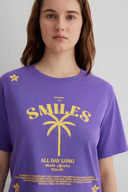 Kadın Plaj Baskılı Tişört 1613164-85888 Mor - Thumbnail