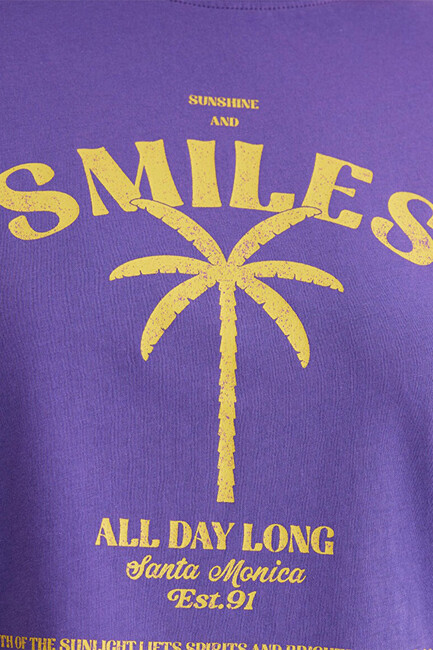 Kadın Plaj Baskılı Tişört 1613164-85888 Mor - Thumbnail