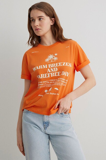 Kadın Plaj Baskılı Tişört 1613173-71423 Turuncu (2)