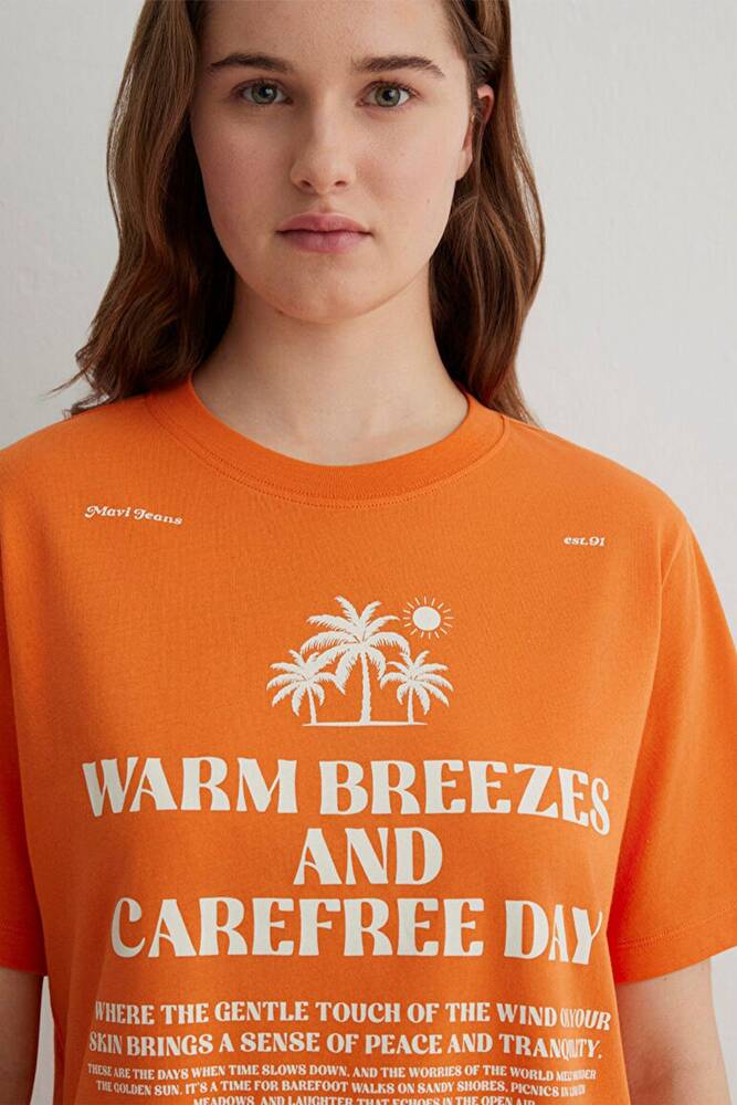 Kadın Plaj Baskılı Tişört 1613173-71423 Turuncu 