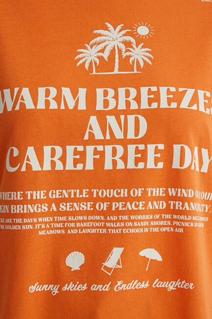 Kadın Plaj Baskılı Tişört 1613173-71423 Turuncu - Thumbnail