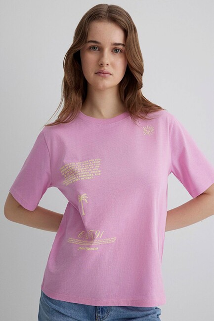 Kadın Plaj Baskılı Tişört 1613174-70972 Pembe (1)