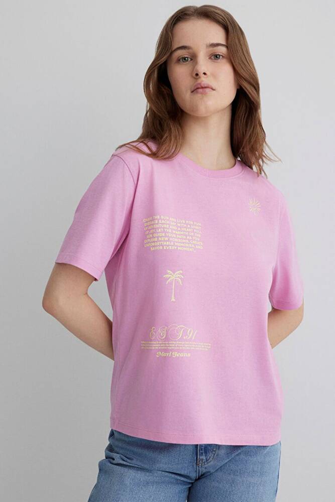 Kadın Plaj Baskılı Tişört 1613174-70972 Pembe 