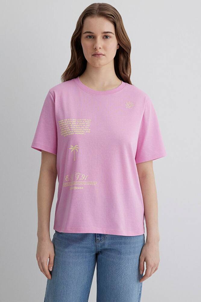 Kadın Plaj Baskılı Tişört 1613174-70972 Pembe 