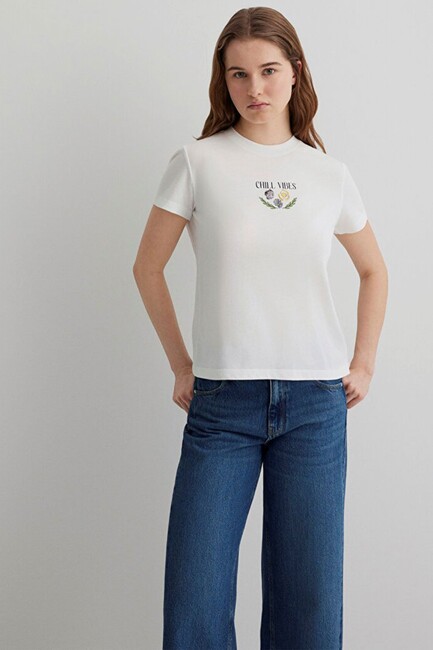 Kadın Plaj Baskılı Tişört 1613191-70057 Beyaz (1)