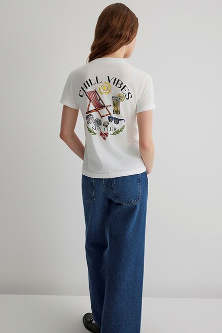 Kadın Plaj Baskılı Tişört 1613191-70057 Beyaz (2)