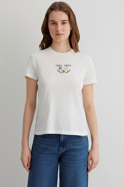 Kadın Plaj Baskılı Tişört 1613191-70057 Beyaz (3)