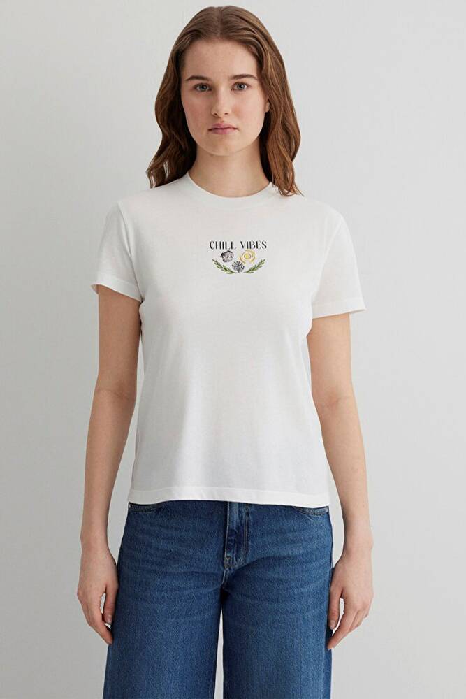 Kadın Plaj Baskılı Tişört 1613191-70057 Beyaz 