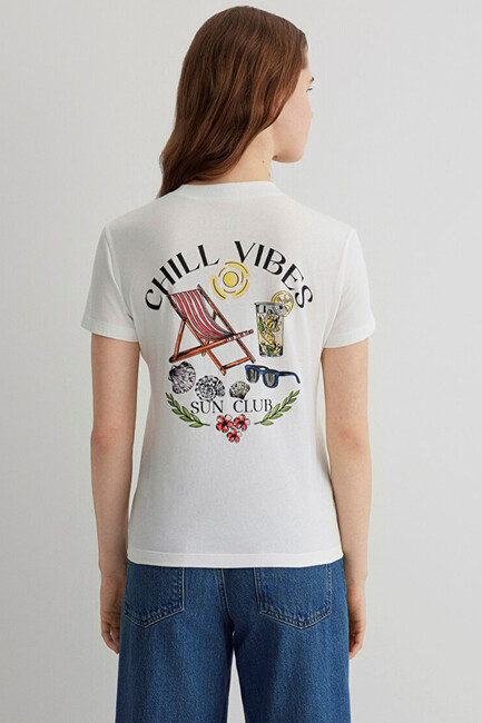 Kadın Plaj Baskılı Tişört 1613191-70057 Beyaz - Thumbnail