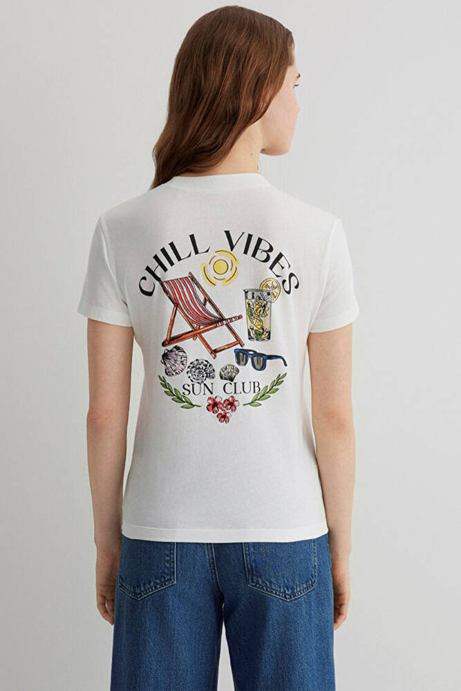 Kadın Plaj Baskılı Tişört 1613191-70057 Beyaz 