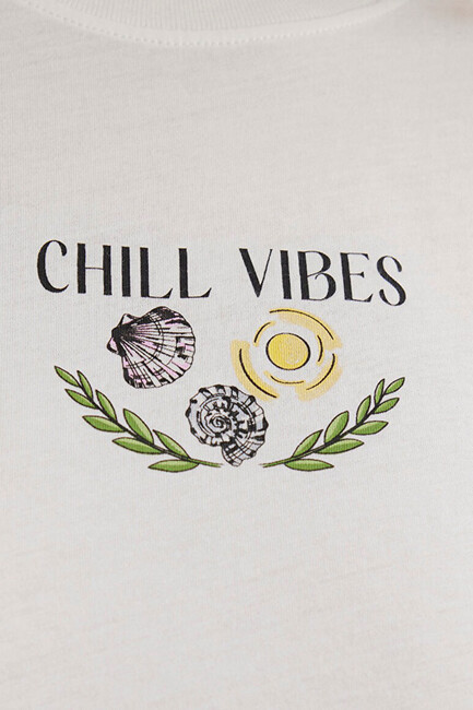 Kadın Plaj Baskılı Tişört 1613191-70057 Beyaz - Thumbnail