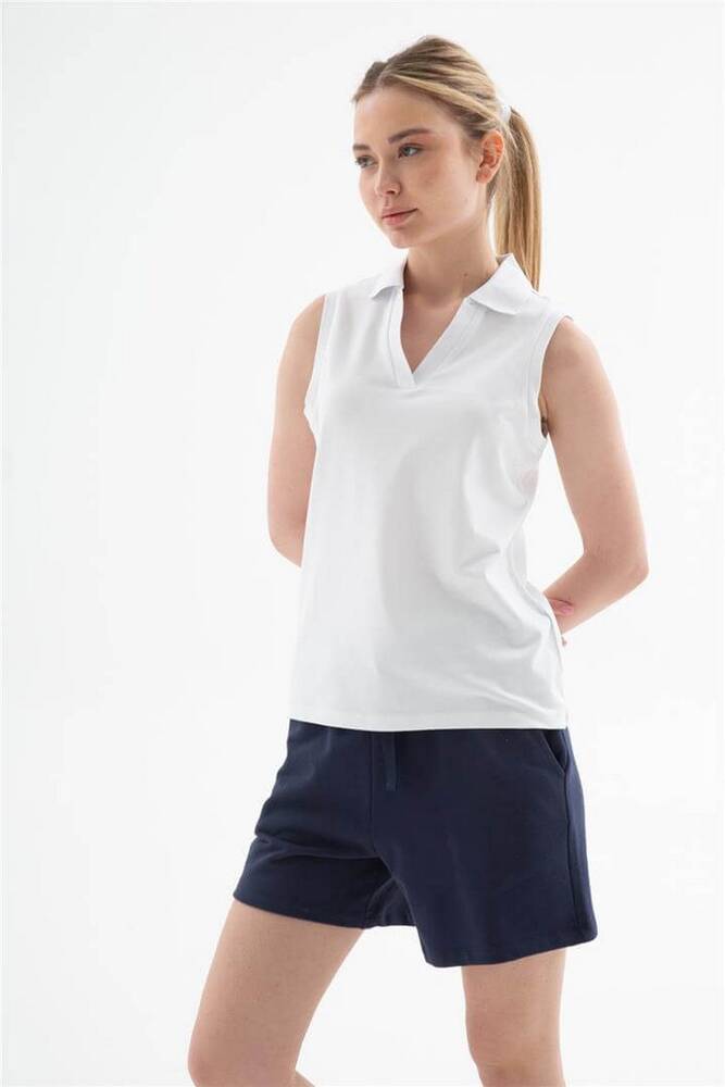 Kadın Polo V Yaka Kolsuz Tişört 26Y0516K1 Beyaz 