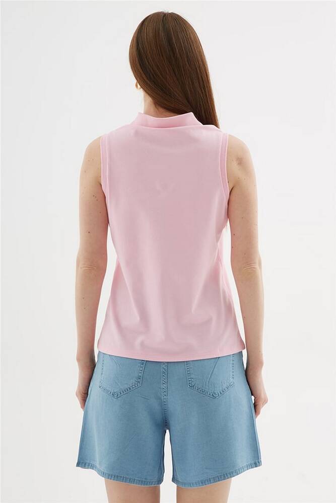 Kadın Polo V Yaka Kolsuz Tişört 26Y0516K1 Pembe 