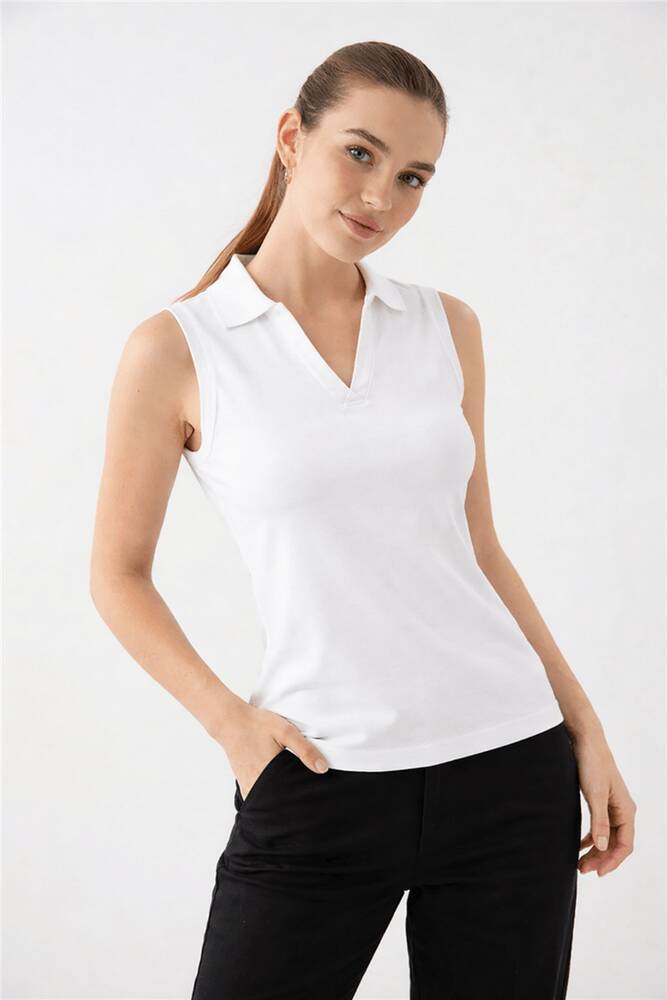 Kadın Polo V Yaka Tişört 26Y0603K1 Beyaz 