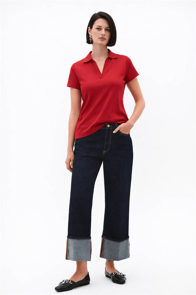 Kadın Polo V Yaka Tişört 26Y0603K1 Kırmızı 