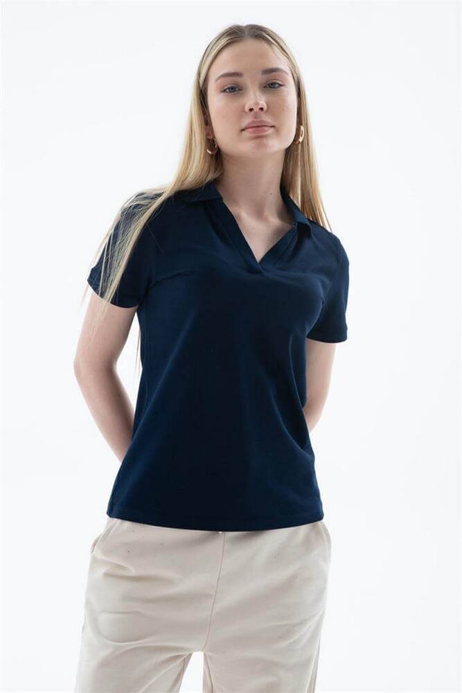 Kadın Polo V Yaka Tişört 26Y0603K1 Lacivert 