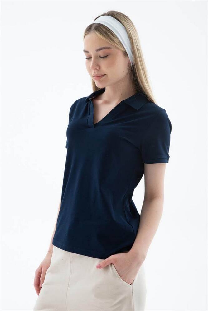 Kadın Polo V Yaka Tişört 26Y0603K1 Lacivert 