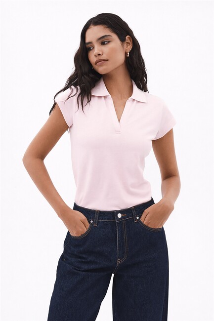 Kadın Polo V Yaka Tişört 26Y0603K1 Pembe (1)