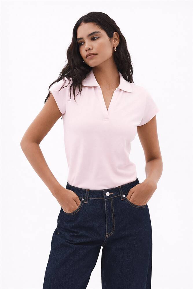 Kadın Polo V Yaka Tişört 26Y0603K1 Pembe 