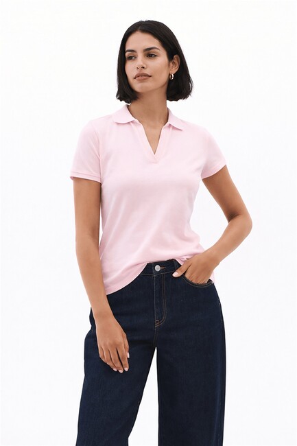 Kadın Polo V Yaka Tişört 26Y0603K1 Pembe (2)