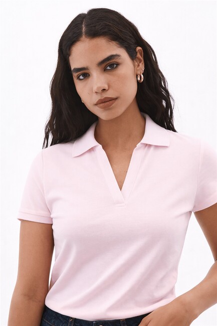 Kadın Polo V Yaka Tişört 26Y0603K1 Pembe (3)